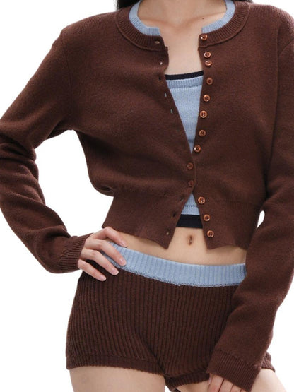 SweetChilling Colorblock Long Sleeve Cardigan Vest Women&
