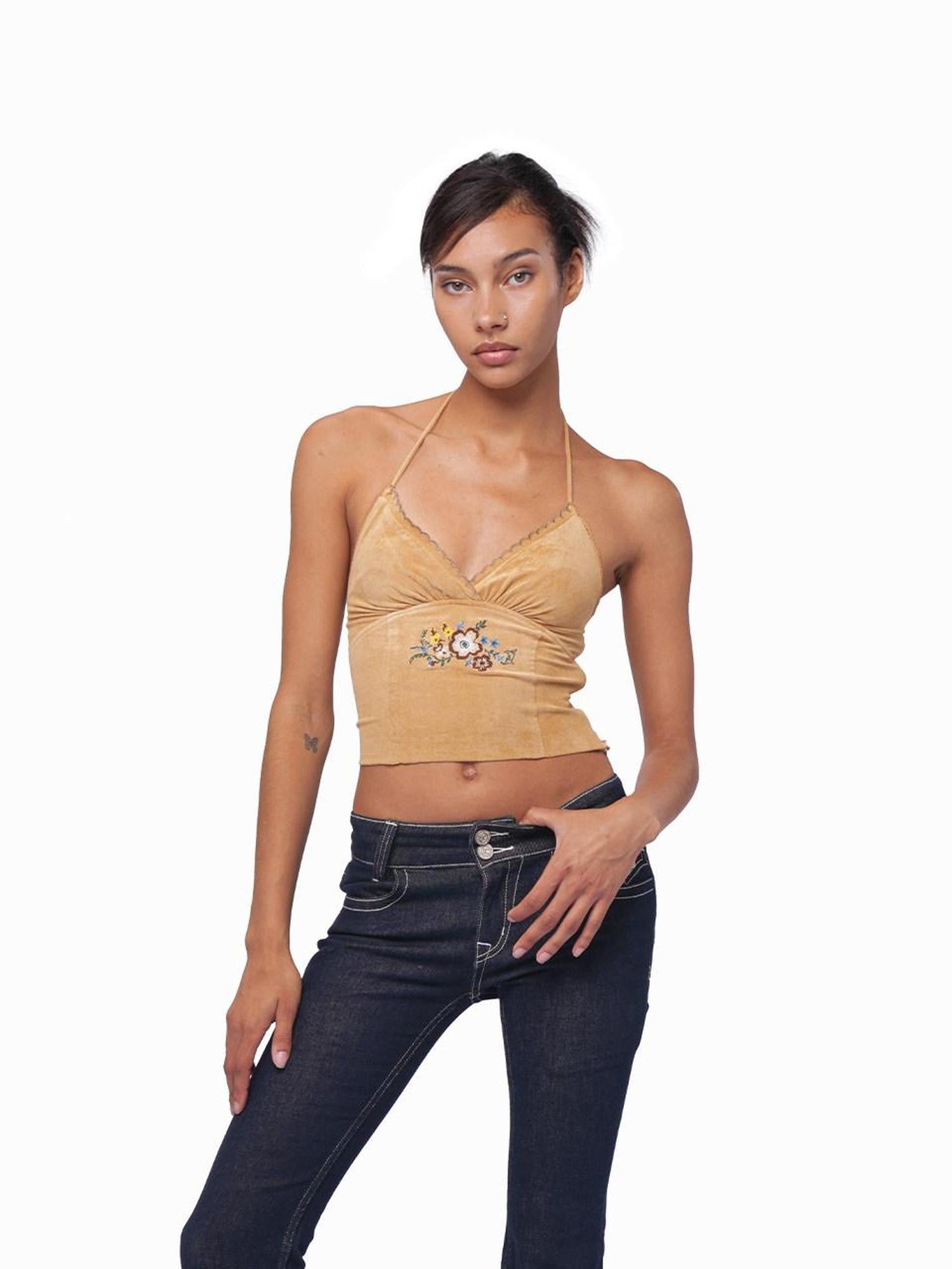 SweetChilling Cropped Embroidered Tie Neck Women&