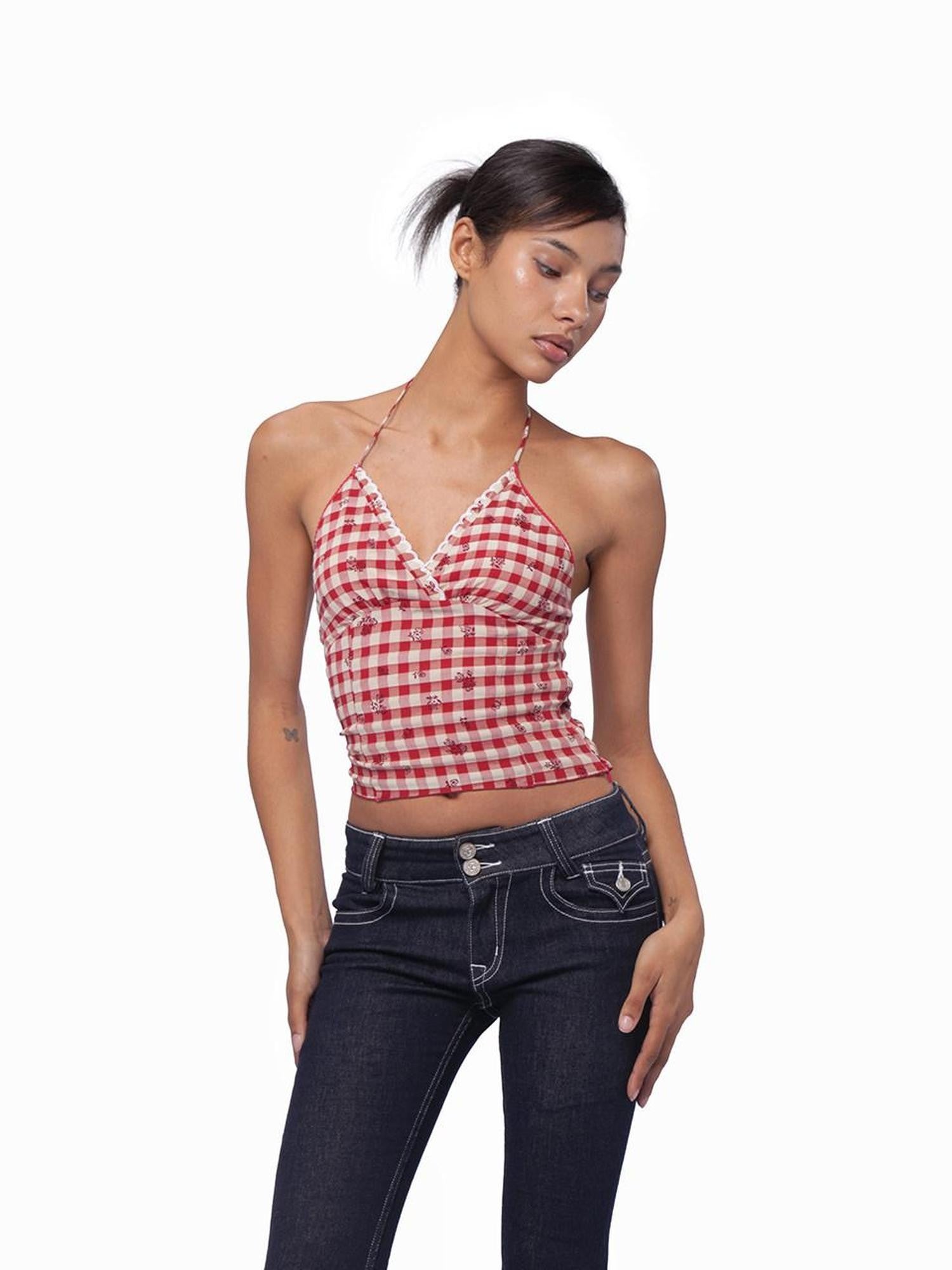 SweetChilling Cropped Embroidered Tie Neck Women&