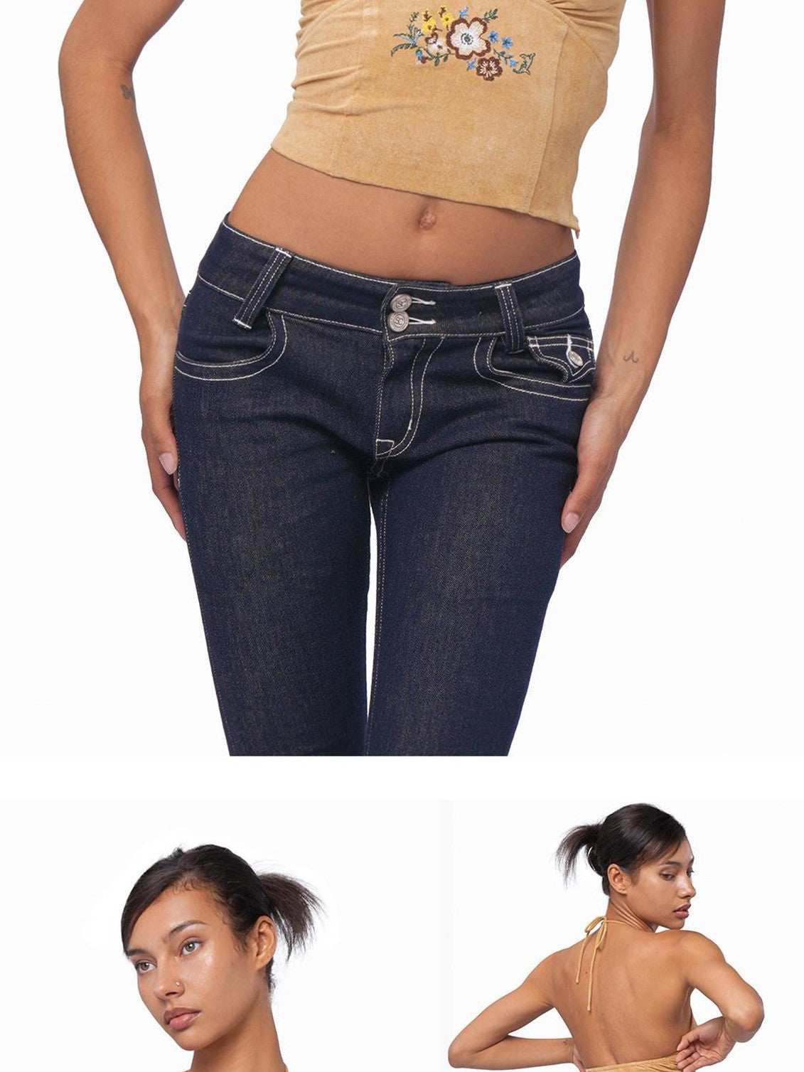 SweetChilling Cropped Embroidered Tie Neck Women&