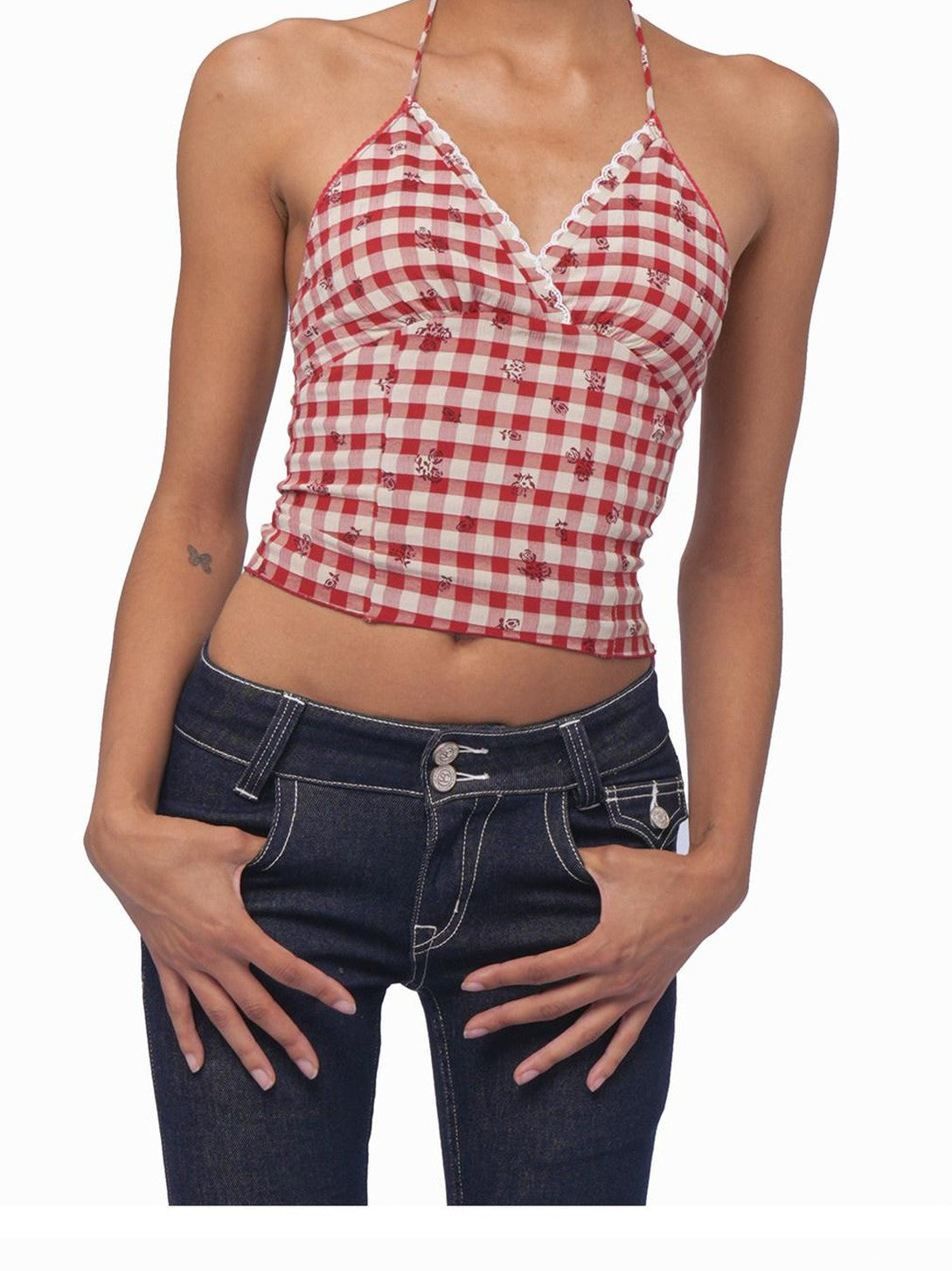 SweetChilling Cropped Embroidered Tie Neck Women&