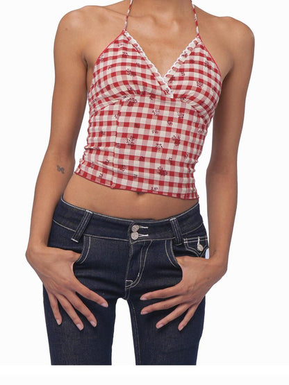 SweetChilling Cropped Embroidered Tie Neck Women&