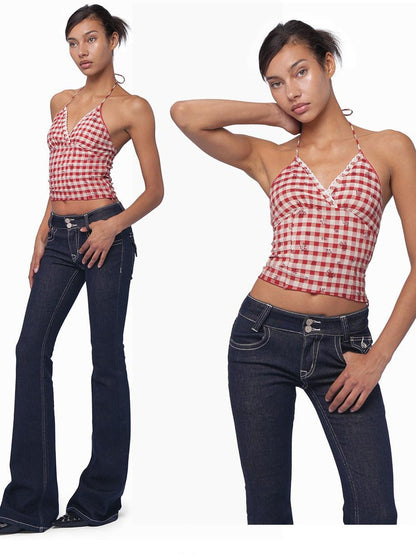 SweetChilling Cropped Embroidered Tie Neck Women&