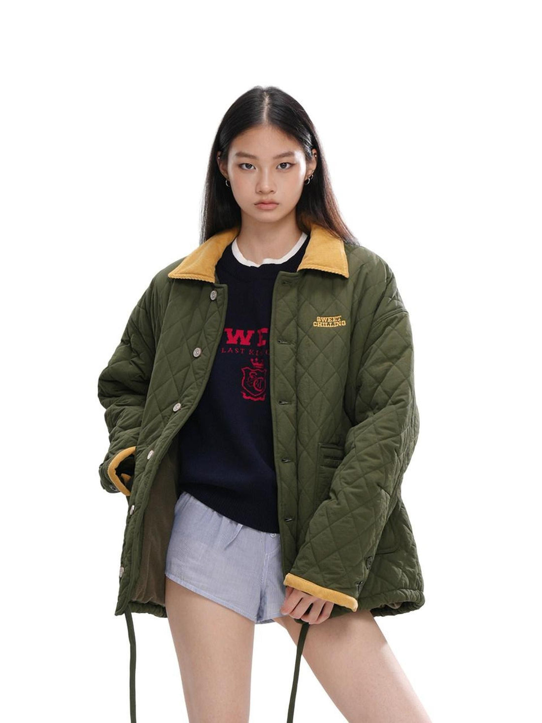 SweetChilling Cropped Faux Two Piece Jacquard Preppy Crewneck Women&