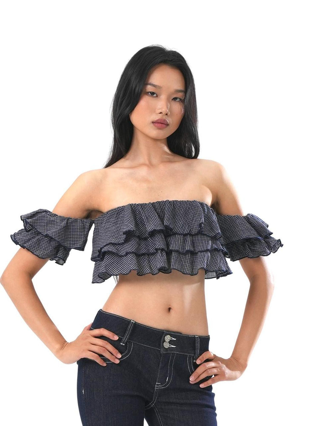 SweetChilling Cropped Layered Ruffle Off Shoulder Letter Print Women&