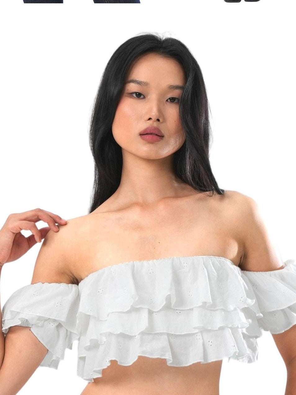 SweetChilling Cropped Layered Ruffle Off Shoulder Letter Print Women&