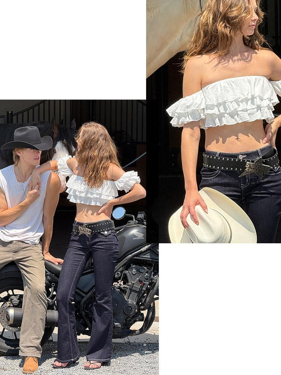 SweetChilling Cropped Layered Ruffle Off Shoulder Letter Print Women&