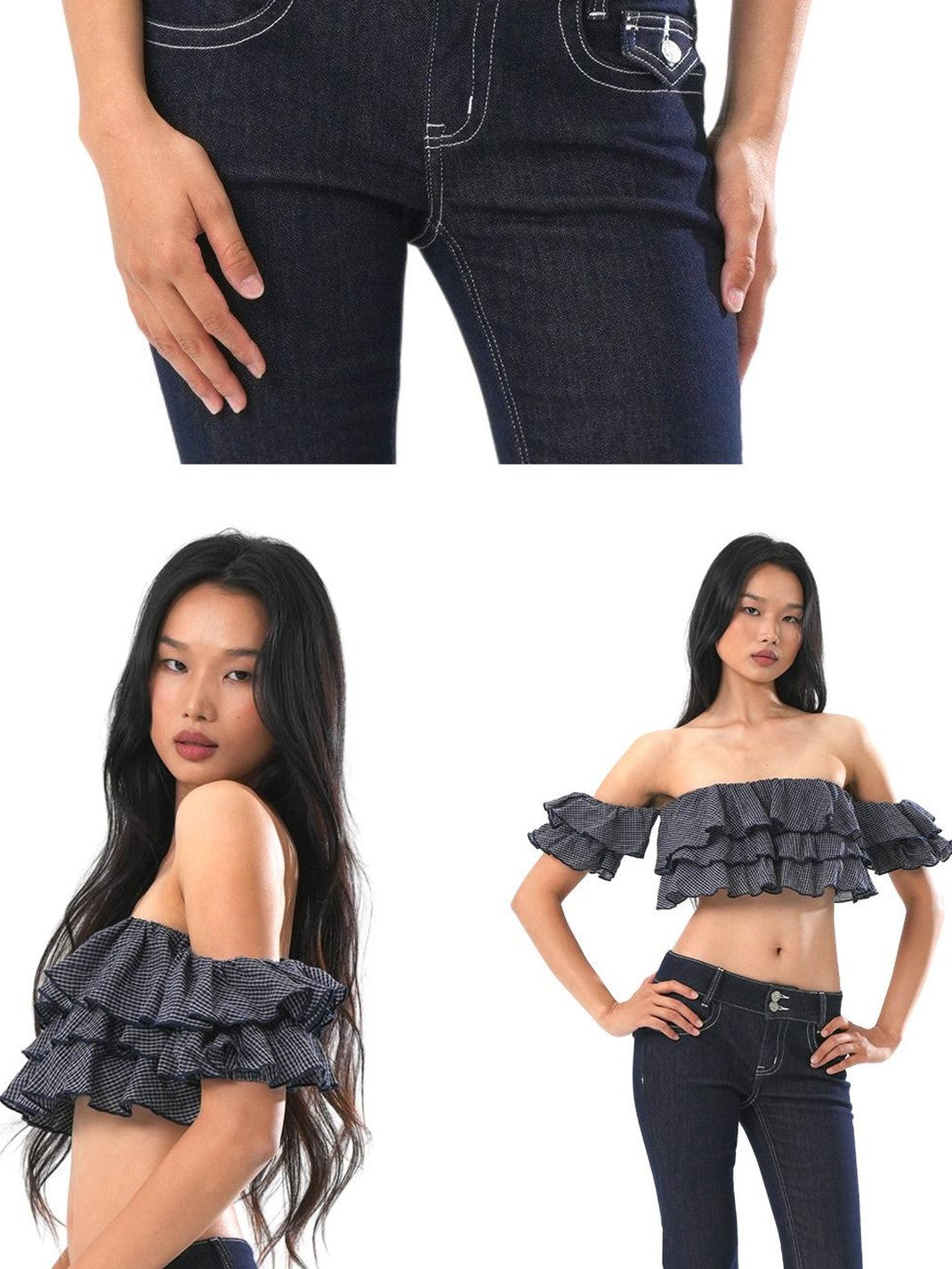 SweetChilling Cropped Layered Ruffle Off Shoulder Letter Print Women&