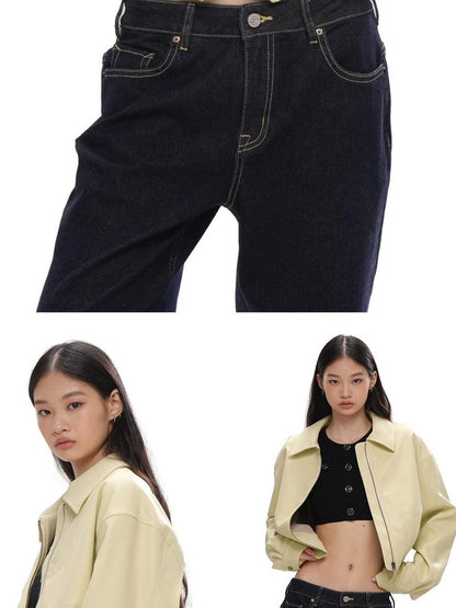 SweetChilling Cropped Shiny Fleece Lined Zipped Lapel Fitted Women&