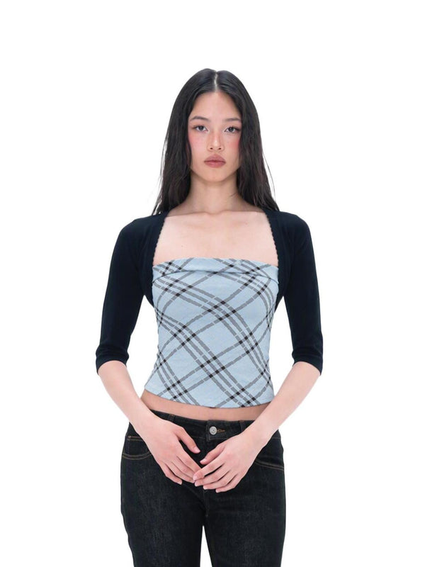 Cropped Two Piece Cardigan Women's Viscose Long Sleeve T-shirts