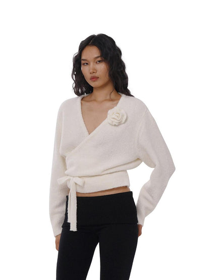 SweetChilling Cropped V-neck 3d Floral Loop Wrap Women&