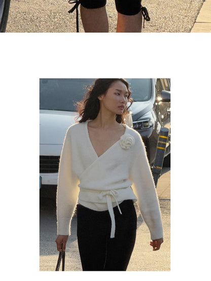 SweetChilling Cropped V-neck 3d Floral Loop Wrap Women&