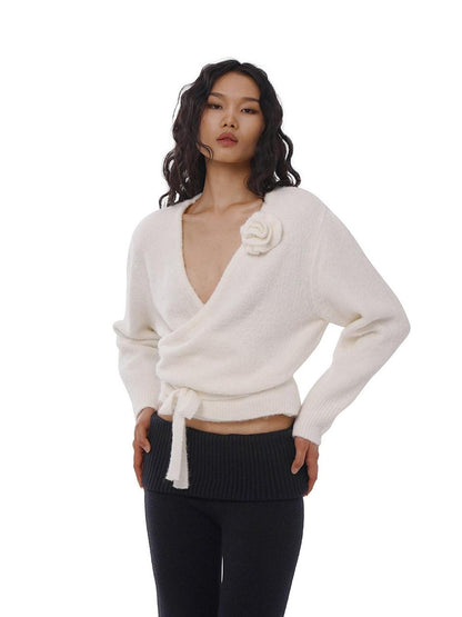 SweetChilling Cropped V-neck 3d Floral Loop Wrap Women&