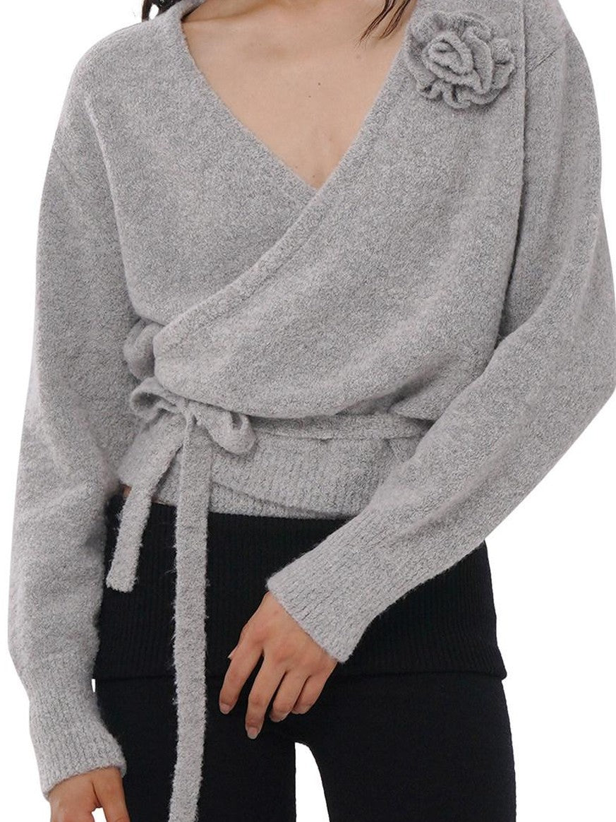 SweetChilling Cropped V-neck 3d Floral Loop Wrap Women&