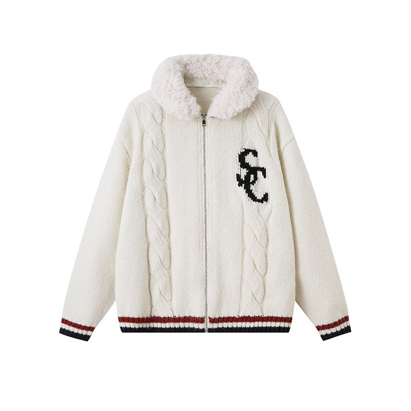 SweetChilling Detachable Faux Lamb Collar Letter Jacquard Women&