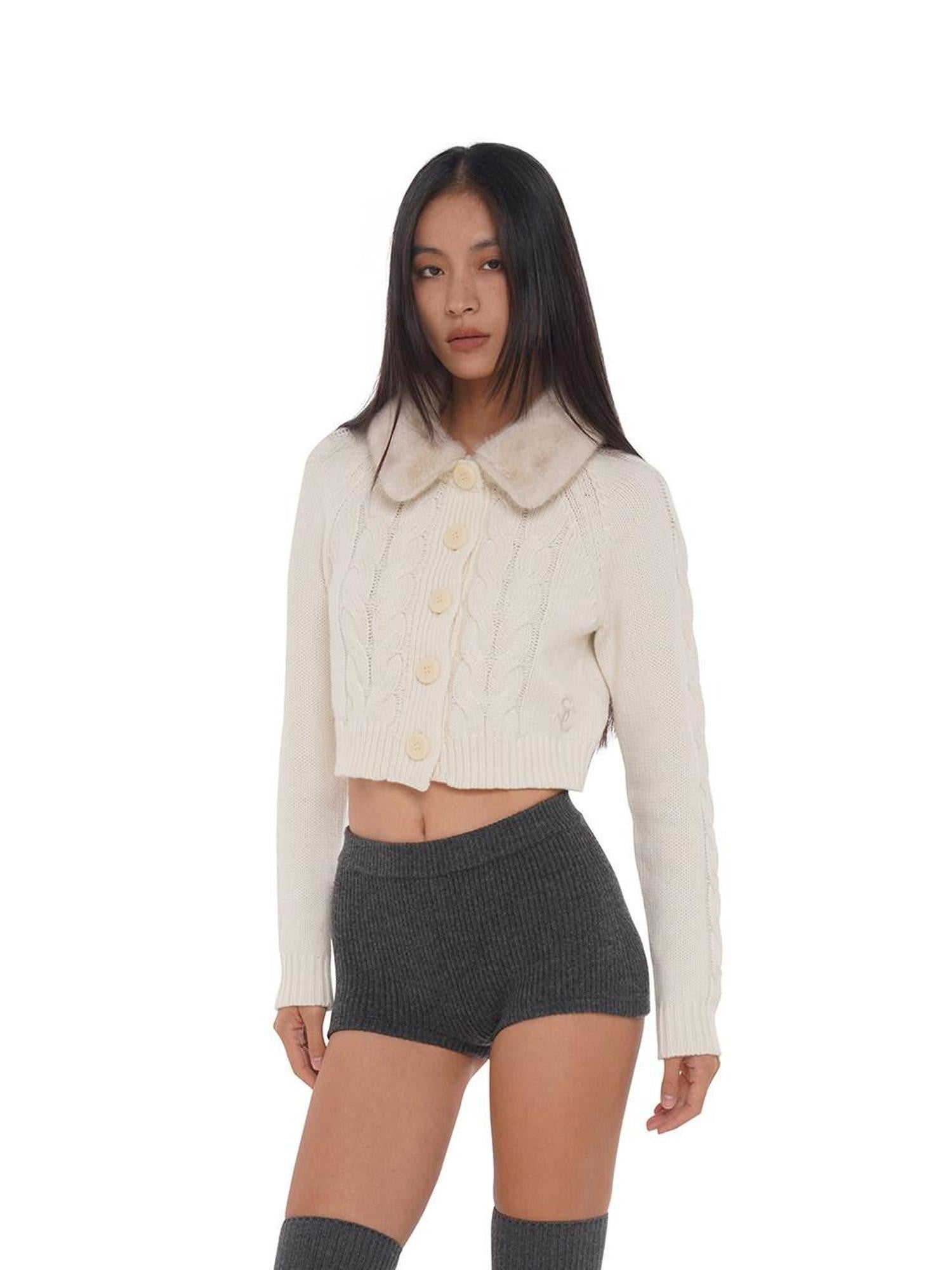 SweetChilling Detachable Fur Collar Short Loose Fit Women&