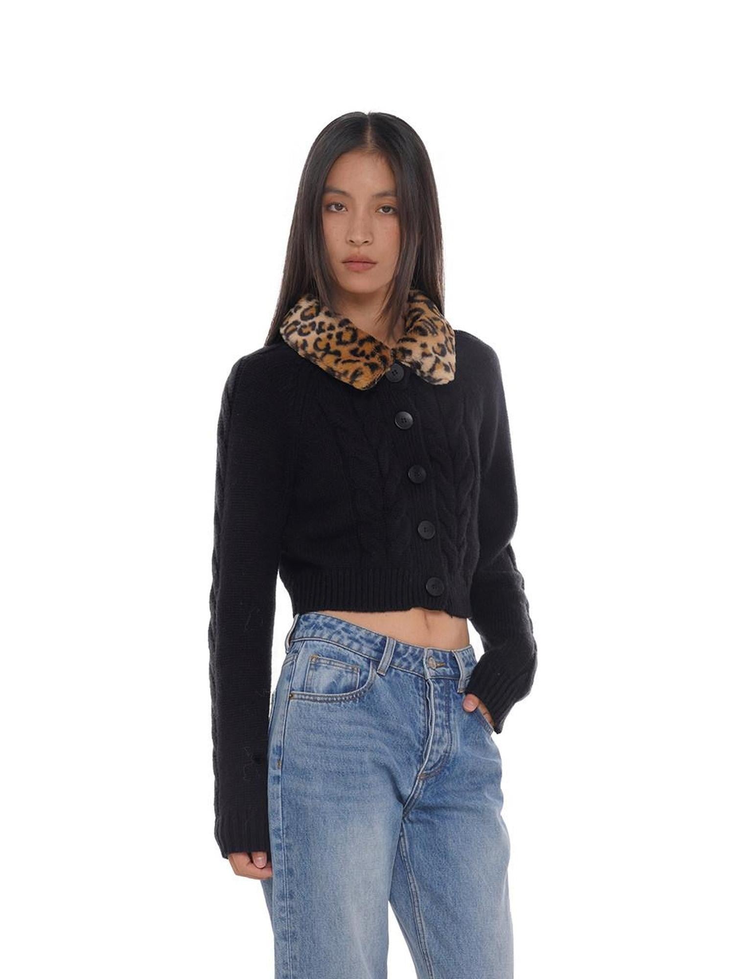 SweetChilling Detachable Fur Collar Short Loose Fit Women&