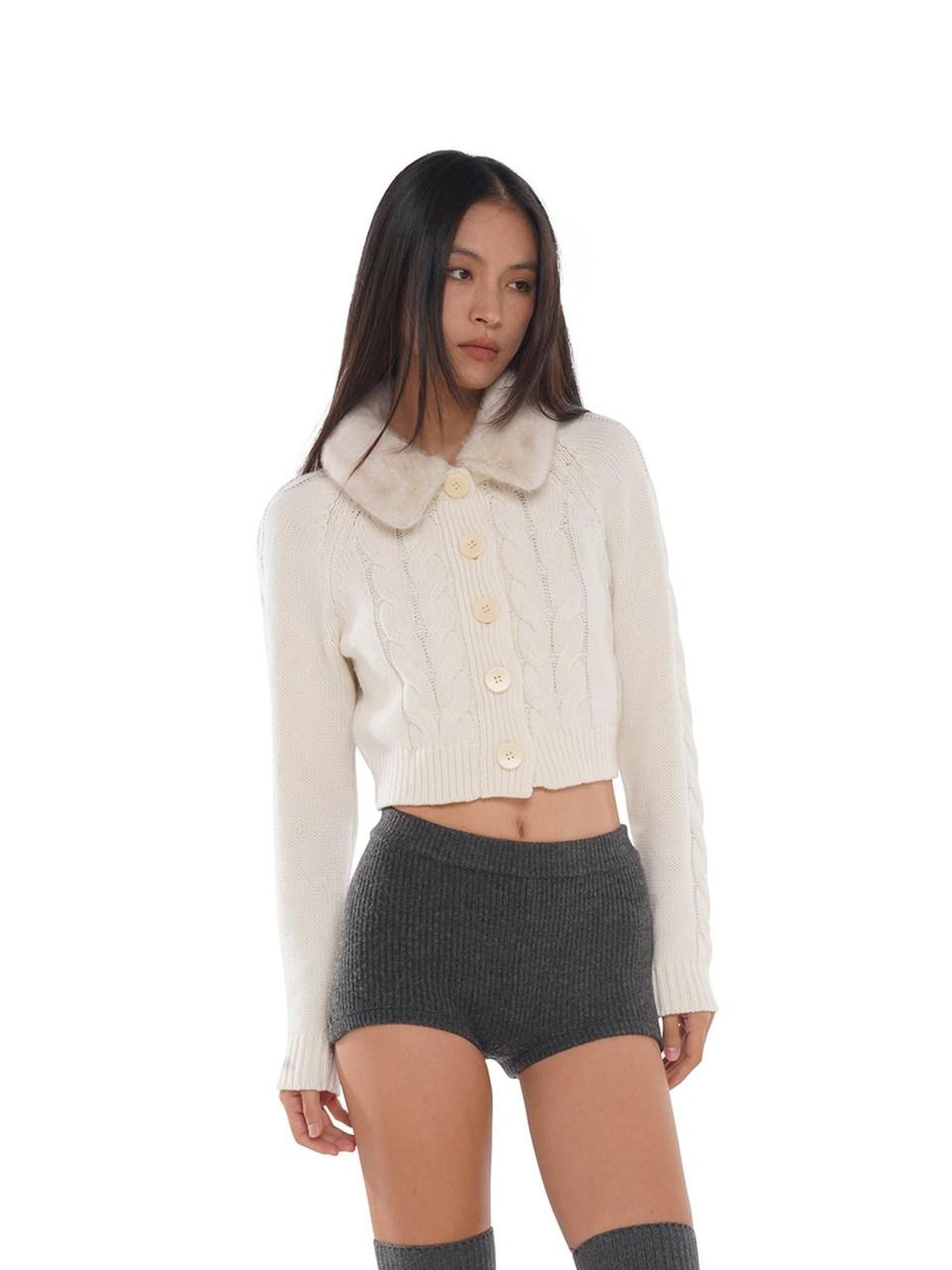 SweetChilling Detachable Fur Collar Short Loose Fit Women&