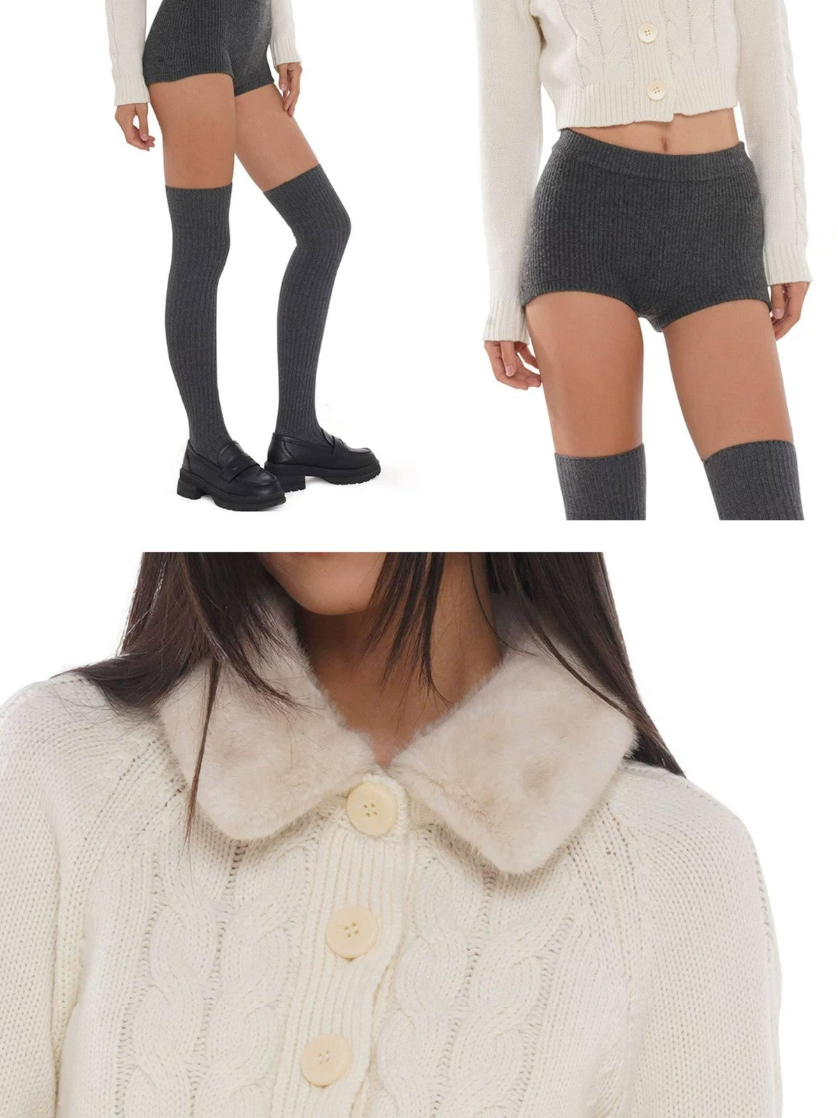SweetChilling Detachable Fur Collar Short Loose Fit Women&