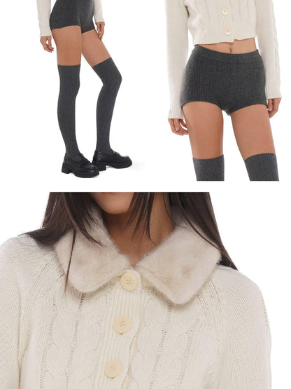 SweetChilling Detachable Fur Collar Short Loose Fit Women&