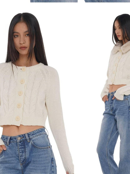 SweetChilling Detachable Fur Collar Short Loose Fit Women&