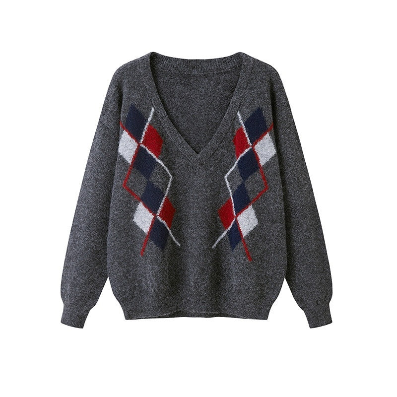SweetChilling_Diamond_Argyle_Jacquard_Deep_V-neck_Oversized_Women&