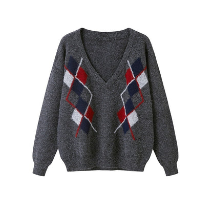 SweetChilling_Diamond_Argyle_Jacquard_Deep_V-neck_Oversized_Women&