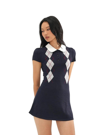 SweetChilling Diamond Contrast Jacquard Round Neck Women&