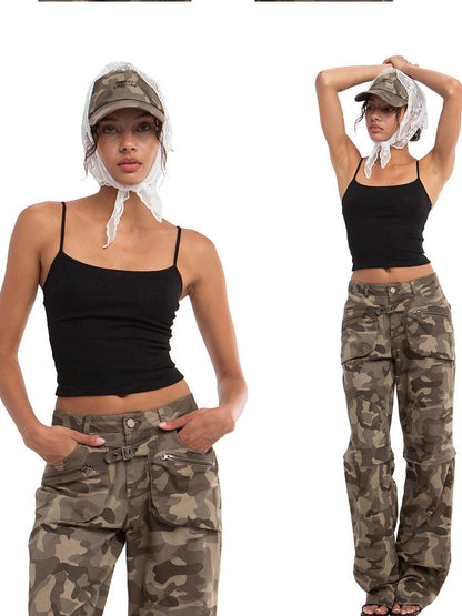 SweetChilling Distressed Camo Adjustable Curved Brim Women&