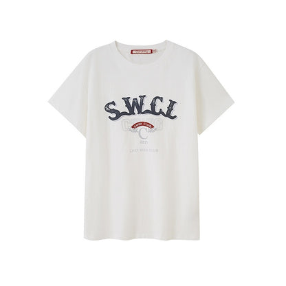 SweetChilling Distressed Print Embroidered Oversized Women&