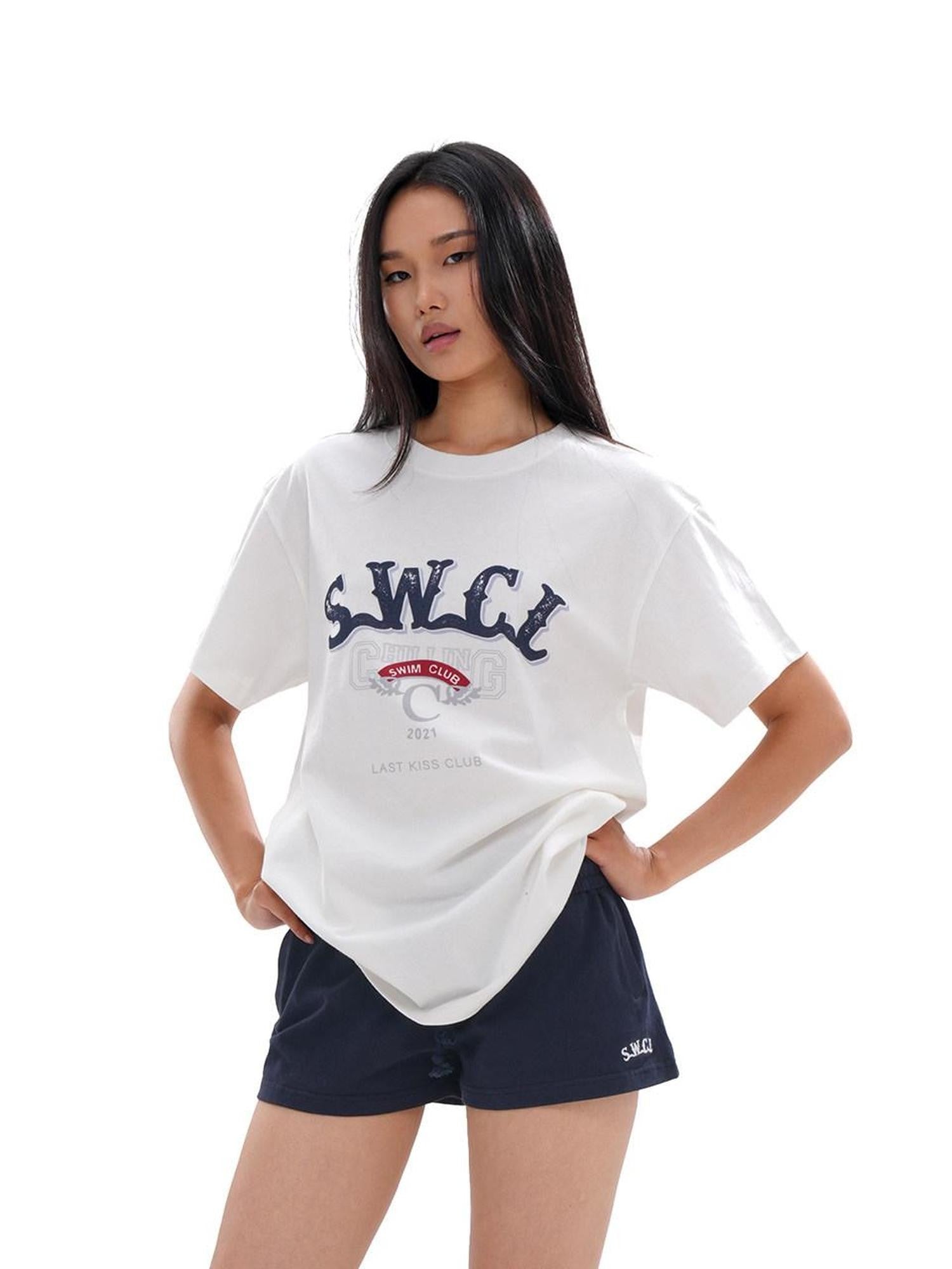 SweetChilling Distressed Print Embroidered Oversized Women&