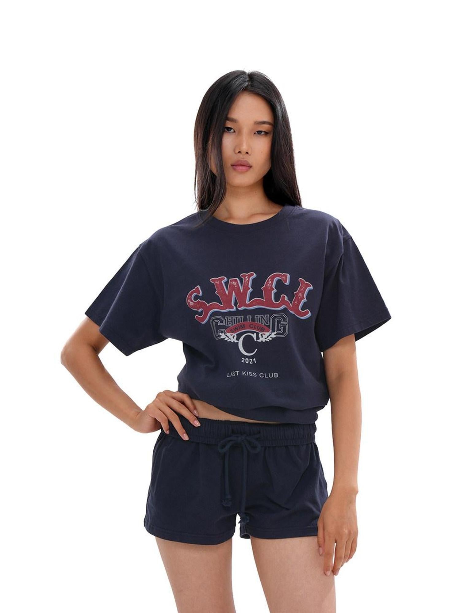 SweetChilling Distressed Print Embroidered Oversized Women&
