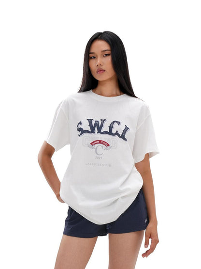 SweetChilling Distressed Print Embroidered Oversized Women&