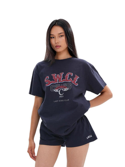 SweetChilling Distressed Print Embroidered Oversized Women&