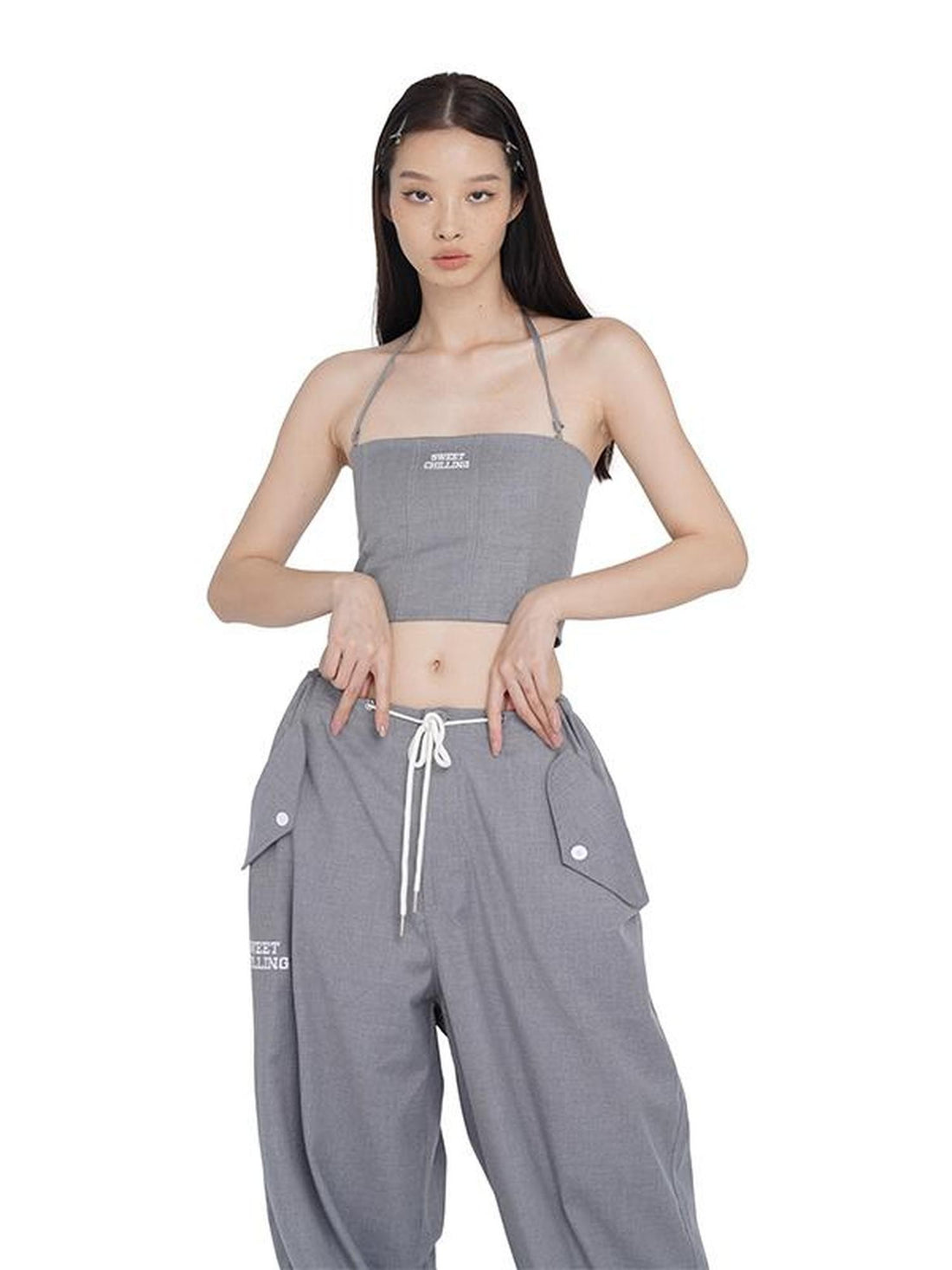 SweetChilling Drawstring Wide Leg Low Rise Polyester Women&