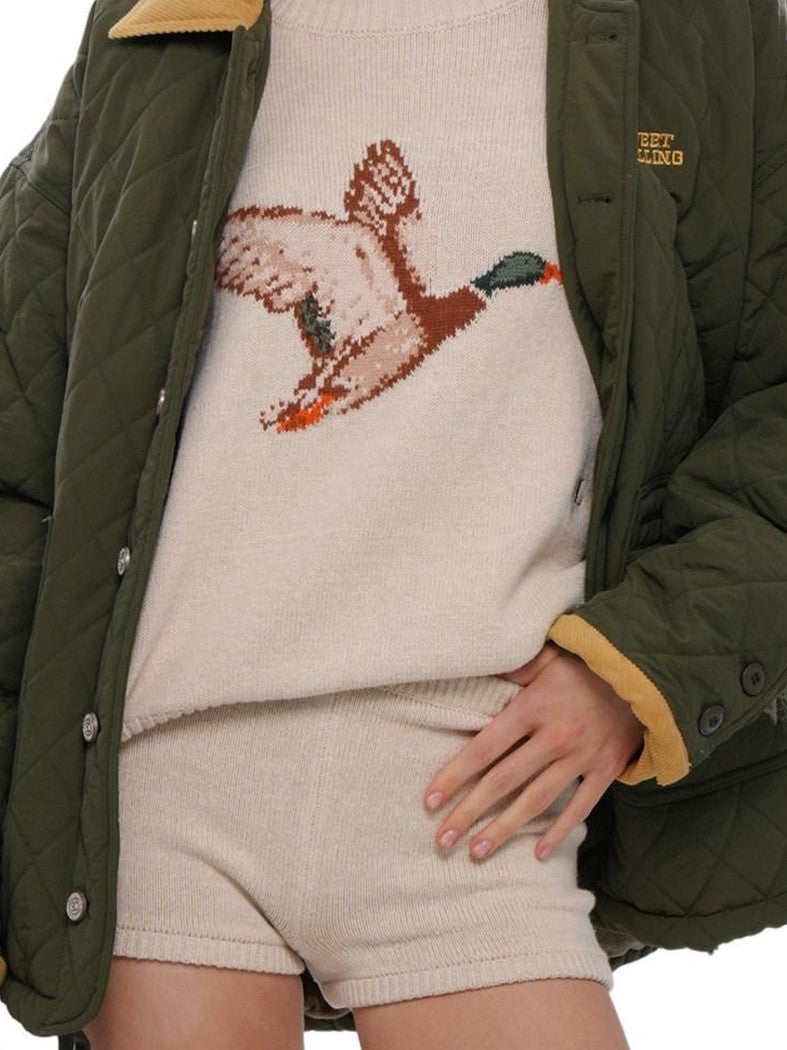 SweetChilling Duck Motif Jacquard Check Women&