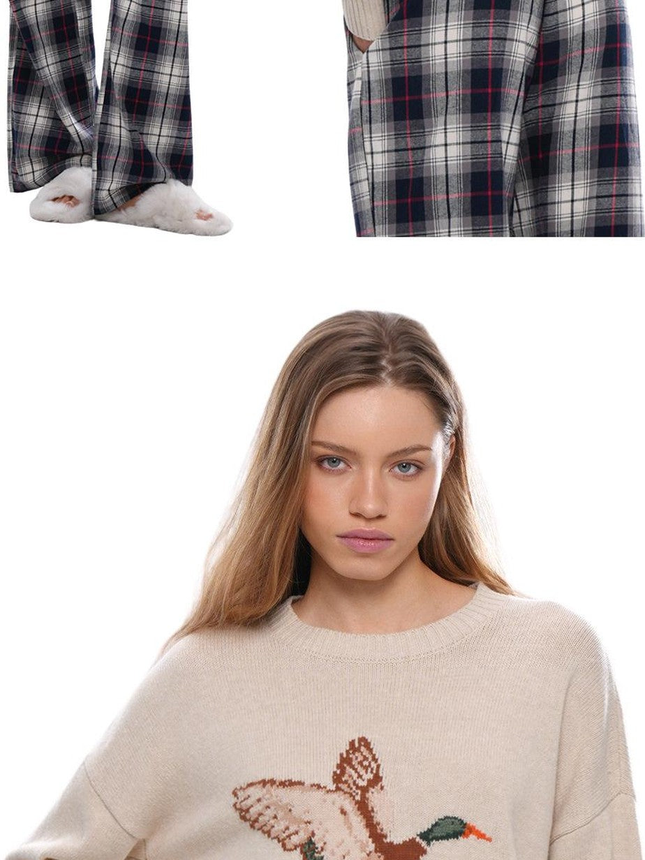 SweetChilling Duck Motif Jacquard Check Women&