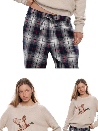 SweetChilling Duck Motif Jacquard Check Women&