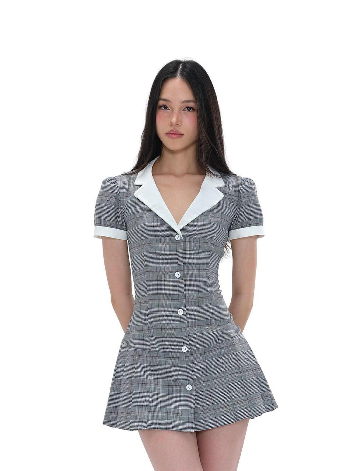 SweetChilling Elegant Pleated Notched Lapel Slim Fit Cotton Women&