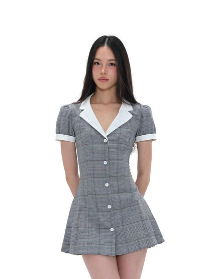 SweetChilling Elegant Pleated Notched Lapel Slim Fit Cotton Women&