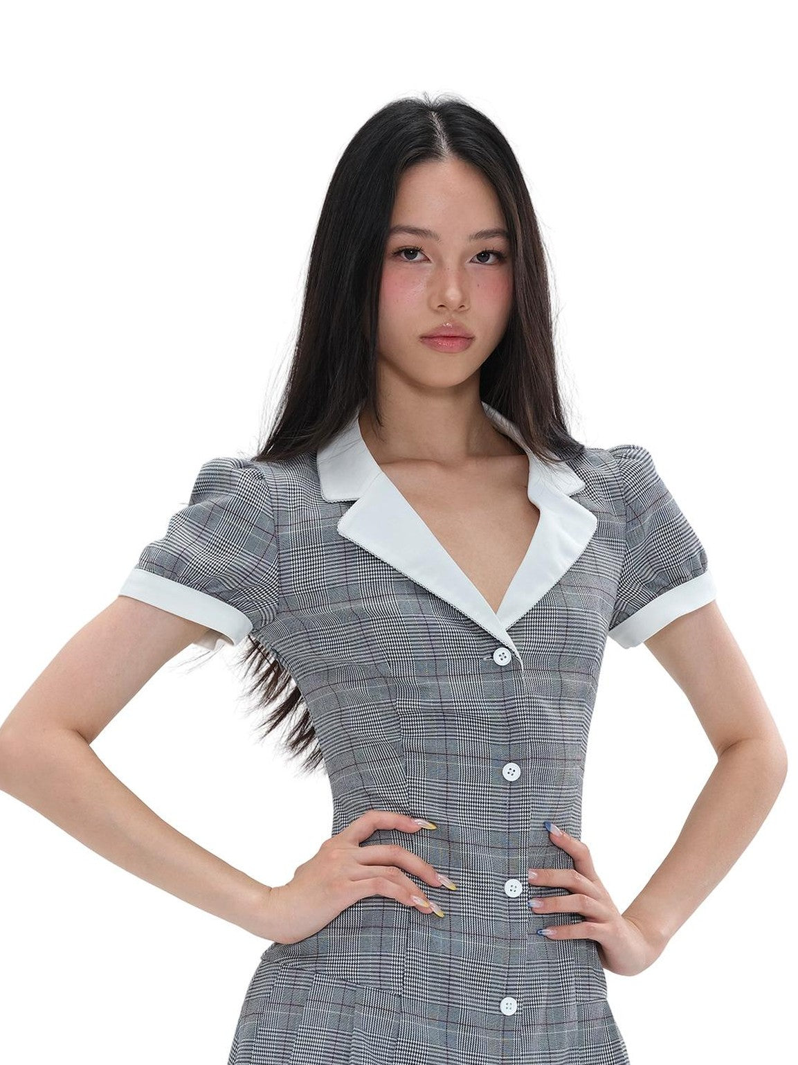 SweetChilling Elegant Pleated Notched Lapel Slim Fit Cotton Women&