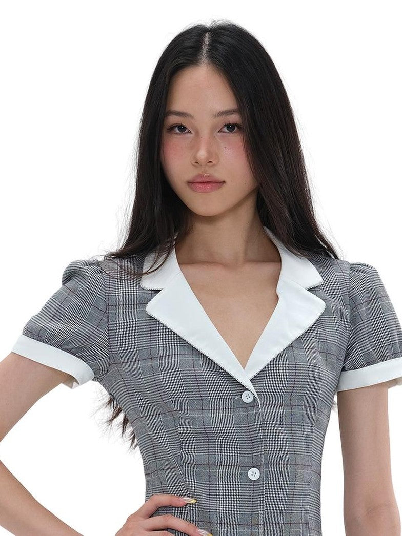 SweetChilling Elegant Pleated Notched Lapel Slim Fit Cotton Women&