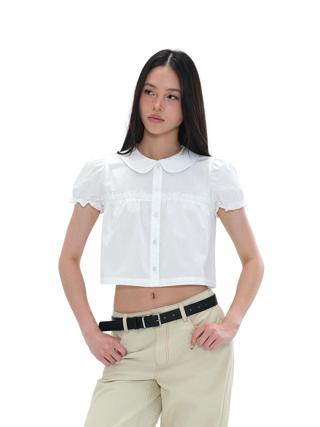 SweetChilling Embroidered Cropped Short Sleeve Round Neck Women&
