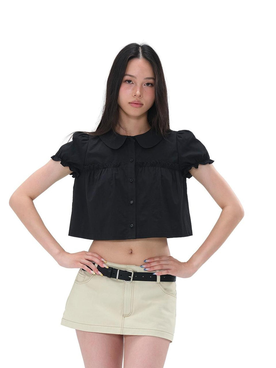 SweetChilling Embroidered Cropped Short Sleeve Round Neck Women&