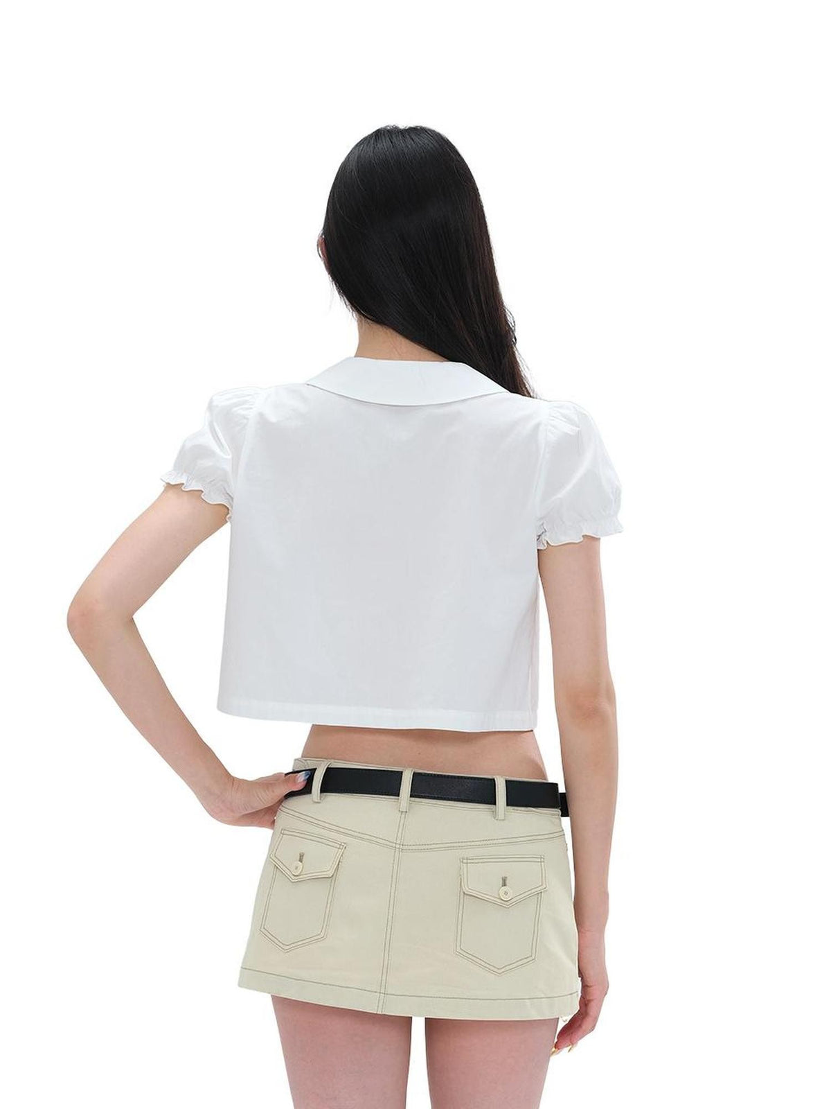 SweetChilling Embroidered Cropped Short Sleeve Round Neck Women&