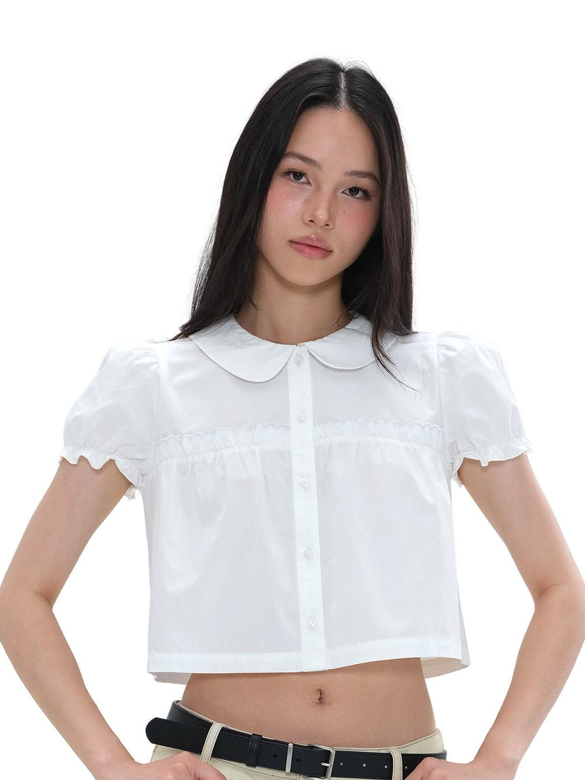 SweetChilling Embroidered Cropped Short Sleeve Round Neck Women&
