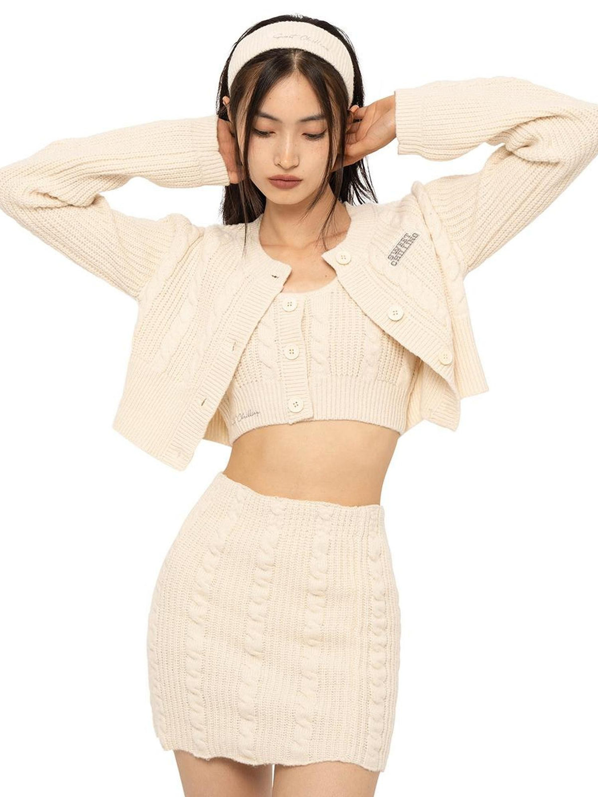 SweetChilling Embroidered Logo Cropped Knit Women&