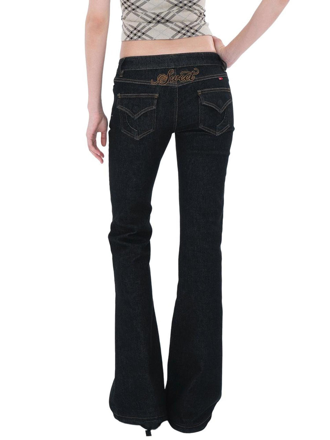 SweetChilling Embroidered Low Rise Micro Flare Cotton Blend Women&