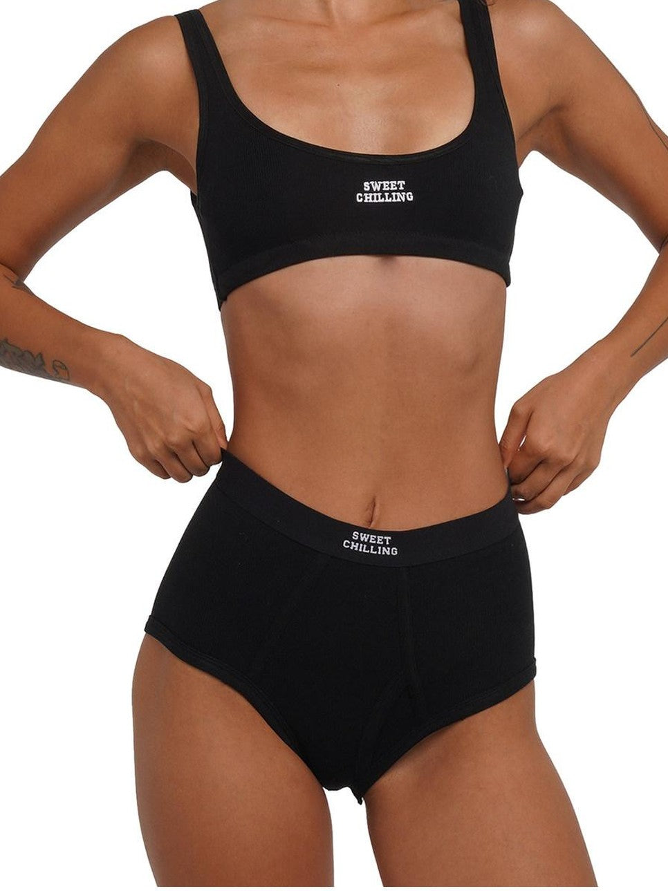 SweetChilling Embroidered Ribbed Fitted Triangle Mid Waist Women&