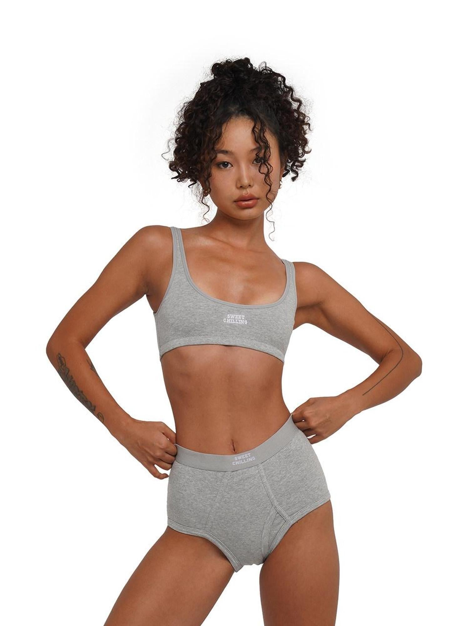 SweetChilling Embroidered Ribbed Fitted Triangle Mid Waist Women&